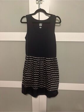 Blue Sleeveless Tank Dress with Striped Skirt